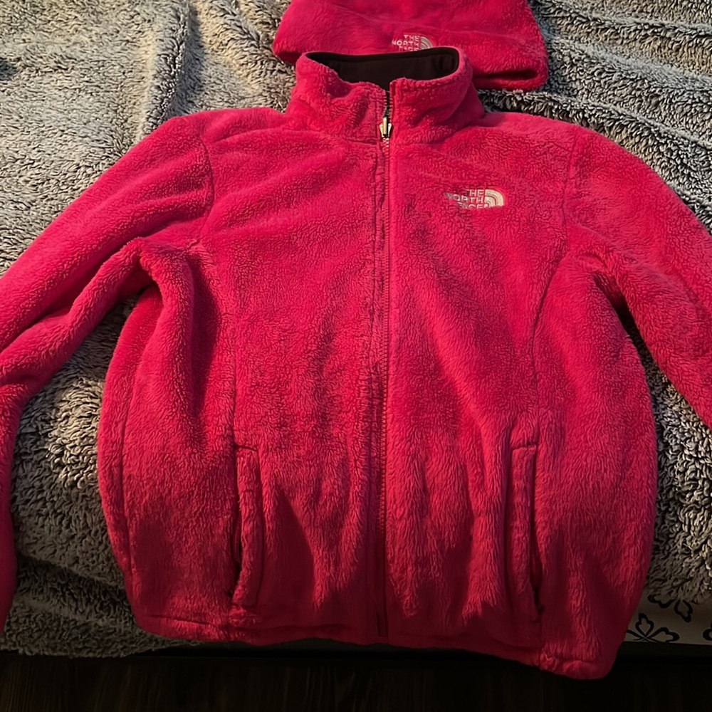 hot pink Northface, fleece fuzzy jacket